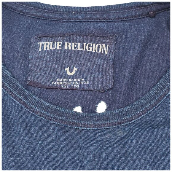 True Religion XXL Distressed Unisex Navy T-Shirt Skull Snake Roses Single Stitch - Picture 5 of 16
